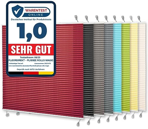 Magic Estor plisado para ventana con fijación sin agujeros, 7 colores y muchos tamaños (120 x 200 cm, rojo oscuro)