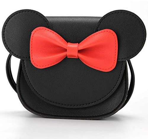 QiMing Borsa a tracolla con fiocco con orecchie da topo, borsa a tracolla in PU per bambini e bambine