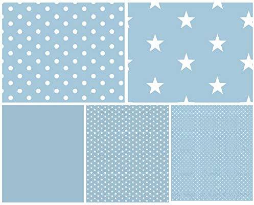 babrause® Stoffpaket Baumwollstoff 5x(50x150cm) Öko Tex zertifiziert - Patchworkstoffe (hellblau)