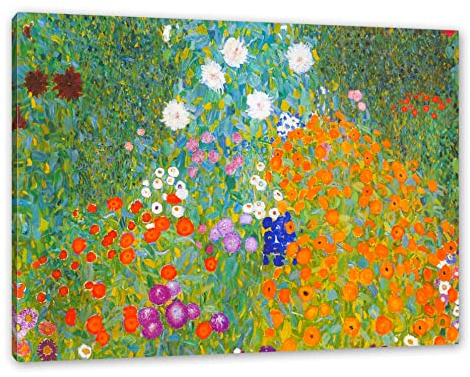 Pixxprint Gustav Klimt - Bauerngarten, Weiß, Größe: 100x70cm, Leinwandbild, fertig gespannt, Wandbild, Dekoration, Kunstdruck, kein Poster