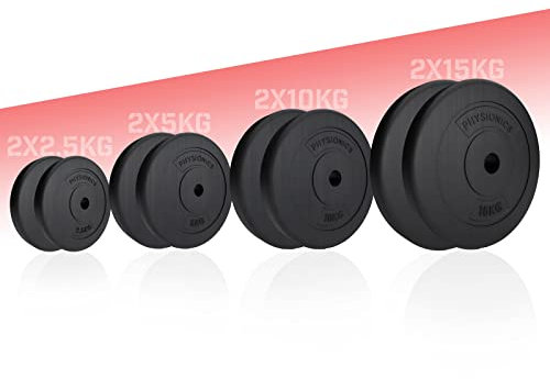 Physionics® Hantelscheiben - 2 x 2,5/5/10/15 kg, Ø 31 mm, Kunststoff, Schwarz - Gewichtsscheiben Set Gewichte für Hantel/Langhatel/Kurzhantel (2 x 2.5 kg)