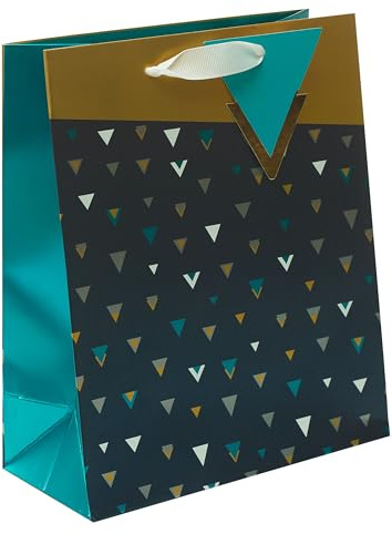 UK Greetings | Medium Gift Bag for Him/Her/Friend | Party Bags for Presents | Birthdays/Weddings/Christmas | Blue & Gold Design | 19 x 23 x 8.9 cm