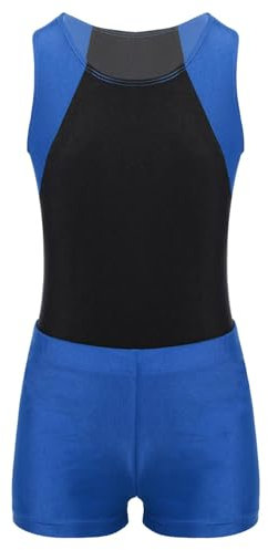 Kaerm Kinder Junge Turnanzug Ärmellos Ballettanzug Mit Shorts Gymnastik Trainingsanzug Farbblock Patchwork Trikotanzug Dancewear Blau 122-128