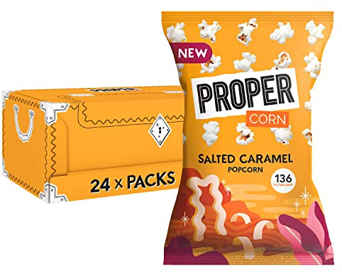 PROPER Salted Caramel Popcorn, 24 x 28g - Vegan Gluten Free Snacks