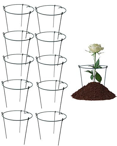 10 Pack 14 Wide x 24 High Peony Cage Rings Garden Plant Support Brace Round Metal Plant Stakes Rings, Strong Large Garden Supports for Flowers, Peonies, Rose, Lily