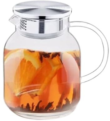 Wilmax - Carafe en verre avec couvercle en acier inoxydable - 1000 ml - pour boissons chaudes ou froides - Carafe à eau en verre borosilicate - Pichet en verre pour thé, jus, lait - Pot en verre