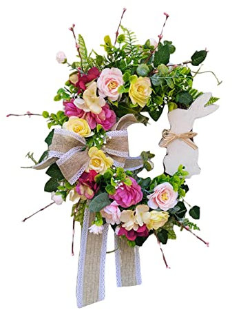 perfk 50 Cm Corona di Fiori Finti, Corona di Primavera per Porta D'ingresso, Ghirlanda Primaverile Pasquale Ghirlanda Floreale da Appendere per La Decorazione Pasquale della Finestra di Casa