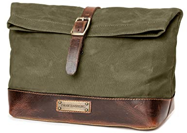DRAKENSBERG Großer Kulturbeutel 'Otis' aus gewachstem Canvas, Leder, wasserabweisend, erweiterbar, Roll-Top-Design, bis 8L - Wald-Grün, DR00636