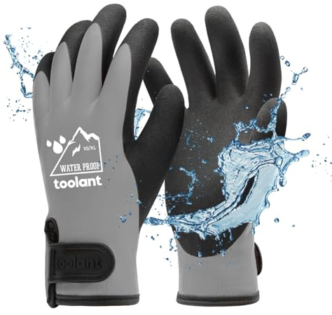 toolant 100% Waterproof Gloves for Men and Women, Winter Work Gloves for Cold Weather, Touchsreen, Thermal Gloves for Freezer Work, Fishing and Gardening, With Grip, Grey, X-Large