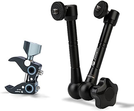 Fotopro Magic Arm，Braccio magico da 11 e supermorsetto regolabile con filettature da 1/4 e 3/8 per supporti monitor per DSLR, monitor e flash