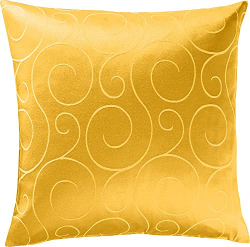Erwin Müller Kissenhülle, Kissenbezug Oberhausen, Jacquard Ranken Curry Größe 50x50 cm - pflegeleicht, bügelleicht, mit praktischem Reißverschluss