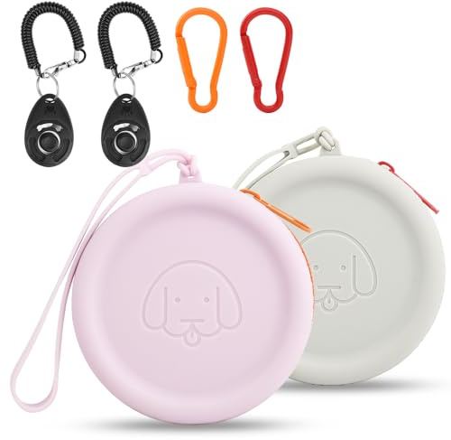 Pochette en silicone pour friandises pour chien,lot de 2 sacs de marche pour chien et chat,format de poche,facile à nettoyer,sans odeur,fermeture éclair,sac de dressage portable(Gris & Violet)