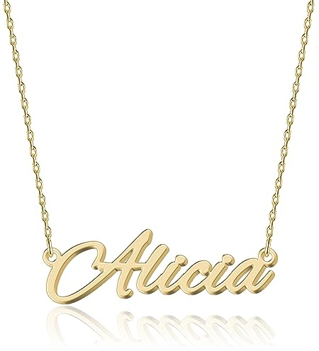 UMAGICBOX Collana Nome Personalizzata in Oro 18K Alicia - Pendente Personalizzabile Inciso in Acciaio Inox per Donne - Regalo per Compleanni, Anniversari, Lauree e San Valentino