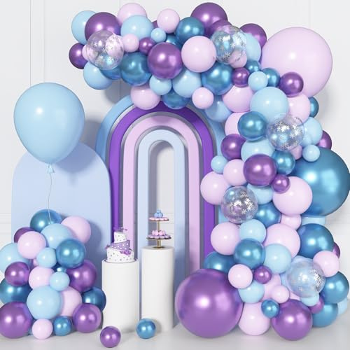 151 st båge fryst ballong kit lila vita ballonger födelsedagsdekoration snödrottning för flicka, ballong, för barn, födelsedag, babyshower, festdekoration