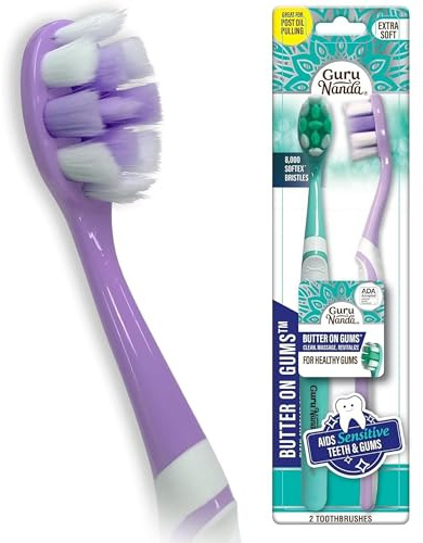 GuruNanda Butter On Gums Toothbrush, ADA Accepted, with 8000+ Ultra Soft Softex Bristles for Sensitive & Receding Gums, Perfect for Whiter Teeth, 2 Ct