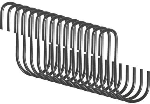 Cozihom 2.4 Inches Black S Hooks for Hanging Kitchen Utensils, Plants, Pots, Clothes, Bird feeders and Decors, Pack of 15