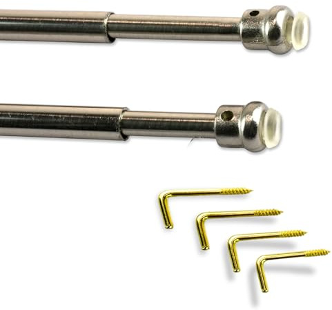 SONIT – Set 2 Bacchette per Tende Senza Forare da 40 a 60 cm, Bastoni Tenda a Vetro Estensibili con Ventose e Ganci, Fissaggio Senza Trapano, Aste Regolabili in Alluminio Finitura Cromo