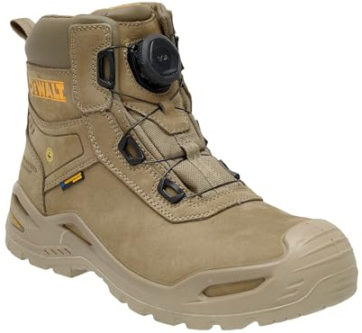 DEWALT Lander Botas de trabajo impermeables de piel nobuk para hombre, ajuste ancho, cierre BOA, puntera de seguridad no metálica, piedra, 40 EU