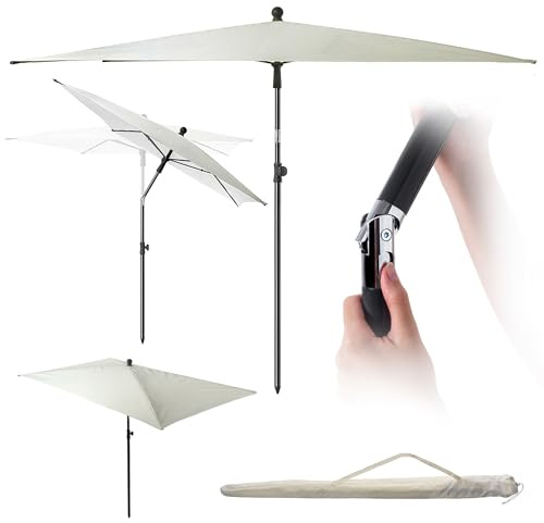 KADAX Ombrellone rettangolare da balcone, 210 x 140 cm, regolabile in altezza, per balcone e terrazza, pieghevole, con borsa per il trasporto, natur, 210 x 140 cm