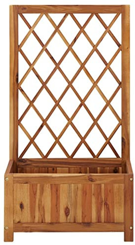 Homgoday Arriate de jardín con Enrejado Madera de Acacia Jardinera Vertical jardineras de Madera Arriate de Jardín para Cultivos Plantas Flores Natural Arriate