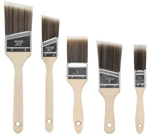 Juego de pinceles de pintor, 5 unidades, 25,4/38,1/50,8/63,5 mm de ancho, juego de pinceles de barniz con mango de madera, pincel plano, sin pérdida de cerdas para muebles, barniz de madera, pintura