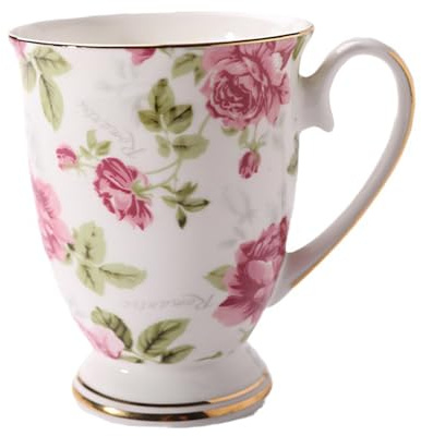 Stgbcst Mug kopp te/kaffe mugg blommig premium porslin kaffekopp gåva keramisk kopp 300 ml drickmugg med handtag ful mugg mugg för te eller kaffe (stil 1)