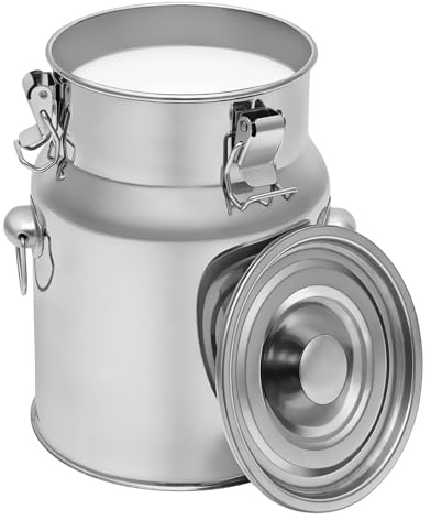 5L/1.32Gal Milk Can 201 Stainless Steel Seamless Milk Jug Milk Pail, Anti-Leak Liquid Storage Container with Tight Lid and Handle