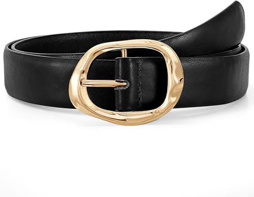 JASGOOD Women Leather Belt for Jeans Pants Ladies Casual Waist Belt Fashion Women Belt with Gold Buckle,Black