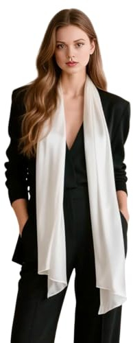 LA FERANI Bufanda de seda para mujer, 100% seda, 180 x 90 cm, color liso, para traje, ocasiones formales, estola, estilo de negocios, regalo para ella, 180x90 (Blanco)