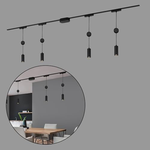 BRILONER - Set completo di binari Luxtrail, 4x LED a sospensione, regolabile in altezza, lampade, sistema di binari a soffitto, binario per faretti, lampada a soffitto, plafoniera, faretto, 2m, nero