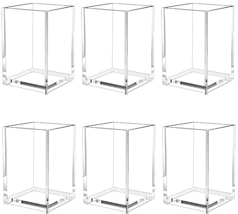 Naisfei 6 unidades de acrílico portalápices, 10 x 6,5 x 6,5 cm, soporte para lápices, escritorio, transparente, para lápices, maquillaje, pinceles, organizador para oficina, escuela, hogar