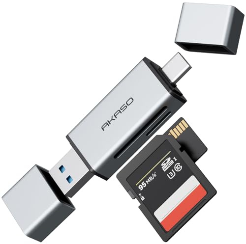 AKASO Lector de Tarjetas SD/Micro SD 3 en 1, Adaptador de Lector de Tarjetas de Memoria USB C y USB 3.0 Card Reader Tipo C Dual Conector, Compatible con Smartphone/Tablet/Computadora/Portátil/Cámara