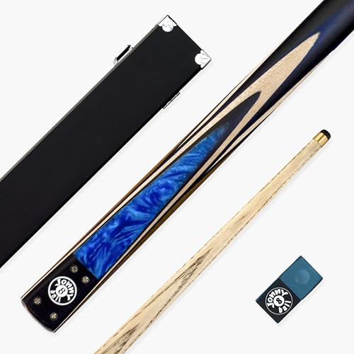 Jonny 8 Ball Marble 57 Inch 2 Piece Centre Joint Snooker and Pool Cue and Case Set with 9mm Tip, Black Hard Case and 2 x Chalks (Blue)