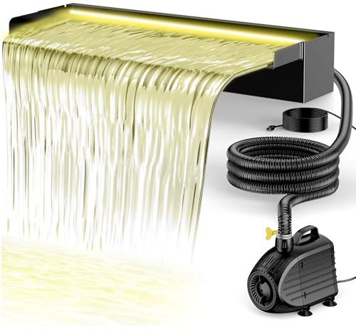 Biling Set completo di cascata in acciaio inox, con pompa e LED, 40 W, 2500 l/h, per laghetto da giardino, laghetto galleggiante, gioco d'acqua, decorazione da giardino, cascata d'acqua