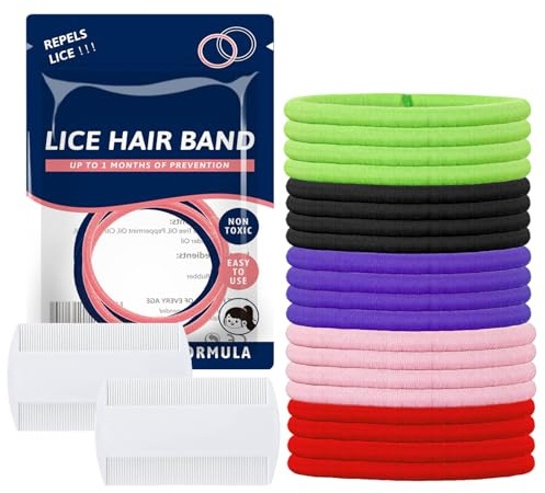 Swiftctrl 20 elastici per capelli anti-pidocchi, con 2 pettini dentali extra fini contro i pidocchi, elastici colorati, aiutano a prevenire la protezione dei pidocchi