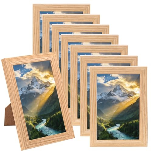 8 Pcs 6x4 Photo Frames, 15 x 10cm Solid Wood FramesSmall Wooden Picture Frames for Tabletop and Wall Mounting, for Living Room, Bedroom, Office, Hallway