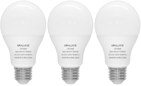 ORALUCE E27 Screw Bulb, 9W=60W, 900LM, Cool White 6500K, Pack of 3 | ES A60 LED Bulbs, Save Energy, Flicker-Free, Non-Dimmable, CRI 80+, for Ceiling Lights, Table Lamps, Floor Lamps