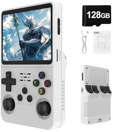R36S - Console di gioco portatile retrò con schermo IPS da 3,5 pollici, batteria da 3500 mAh, scheda TF da 128 GB, oltre 20.000 giochi, sistema Linux open source per adolescenti e