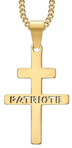 BOBIJOO Jewelry - Pendentif Croix de Lorraine Doré - Patriote - Acier Inoxydable - Chaîne Maille Cubaine 55 cm