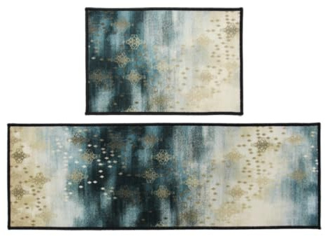 Alfombra Cocina 50X80Cm Azul Oscuro Alfombra Vinilica Cocina Cuero,Modernas Lavable Antideslizante Anti Fatiga para Pasillo, Comedor,Hogar Alfombrilla Cocina