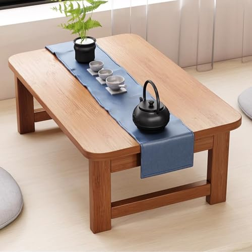 Fällbart bord med lågt golv – kaktalt kaffe och matbord för små utrymmen, sängskrivbord i kotatsu stil för golvsittande, perfekt för sovrum och burspråk, brun, 120 x 50 x 35 cm