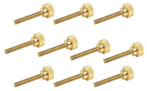 10 Pack 1/4-20 x 1-1/2 Inch Threads Solid Brass Diamond Knurled Thumb Screws Knobs with Straight Shoulders Right-Hand Threads SAE Flat Tip Uncoated (1/4-20 x 1-1/2 inch Long Threads)