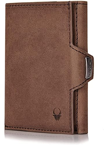 DONBOLSO NextGen Slim Leder Portemonnaie Herren mit Münzfach und RFID Schutz - Portmonee Herren Slim für Karten und Bargeld - Kompakte Geldbörse, Kartenhülle - Braun Vintage, 9 x 7,1 x 2 cm