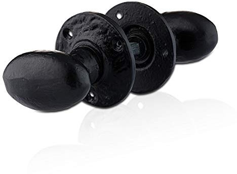 XFORT Juego de pomos para puerta de 63 mm, color negro, antiguo ovalado, tiradores de puerta interiores negros, pomos de puerta antiguos para puertas interiores y exteriores [1 par]