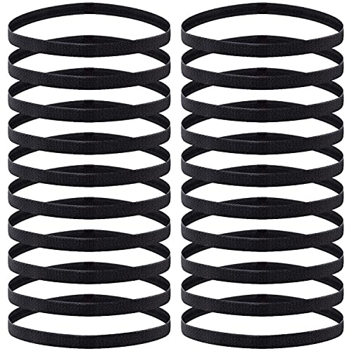 Duufin 20 Pieces Elastic Headbands Non Slip Sport Headband Black Workout Headband Sweatband Fashion Yoga, Running Elastic Sports Headbands for Women, Men and Girls