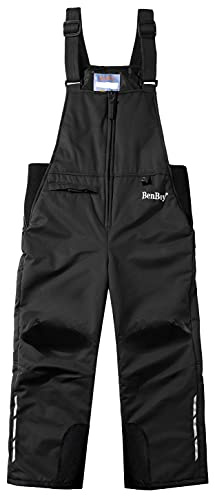 BenBoy Kids Snow Ski Bib Pants Winter Waterproof Windproof Ripstop Warm Insulated Snowboard Overalls Boys,HXK7017-Black-S