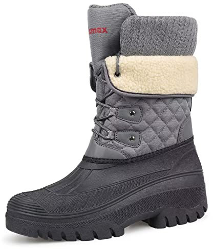 Knixmax Outdoor Winterstiefel Damen Warm Gefütterte Schneestiefel Winterschuhe mit wasserdichtem Obermaterial und rutschfesten Sohlen Geeignet für die Schneesaison im Winter Grau EU39