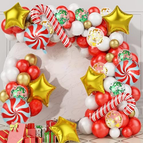 Hillylolly Kit de Globos Navideños 108 Piezas - Rojo, Dorado y Blanco - Látex, Guirnalda de Arco, Decoraciones de Fiesta