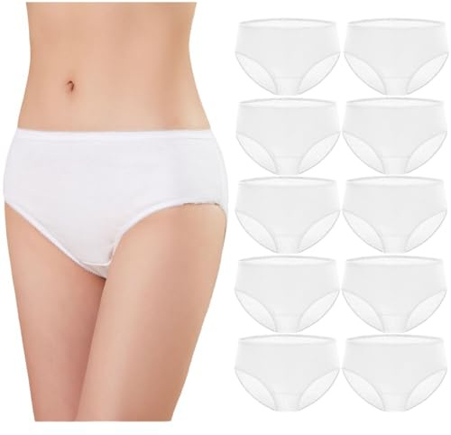 Hornice Paquete De 10 Bragas Desechables para Mujer, Bragas De Maternidad De Algodón, Adecuadas para Viajes, SPA, Maternidad, Empaquetadas Individualmente