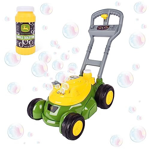 John Deere Bubble Lawn Mower for Toddlers, Bubble Blowing Machines, Indoor and Outdoor Gardening Toy, Birthday, Party Favour for Nursery Girls and Boys, No Batteries Required, 2+